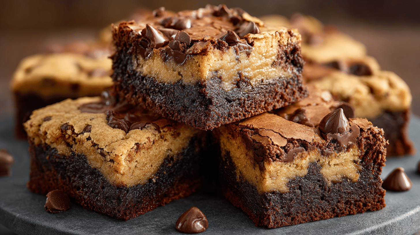 Fudgy Chewy Brookies hero shot showcasing the perfect blend of brownie and cookie textures