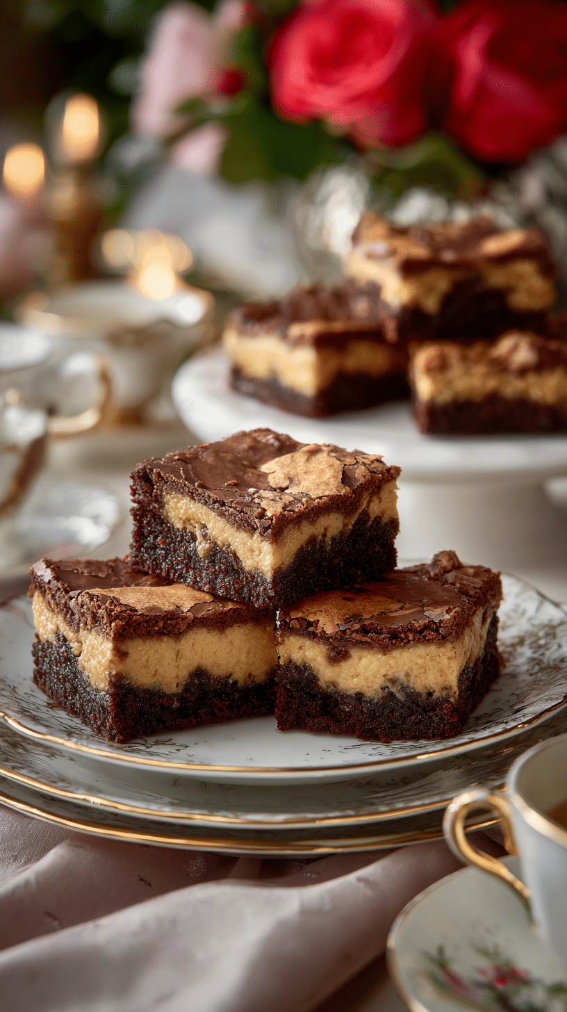 Fudgy Chewy Brookies being served on beautiful dinnerware