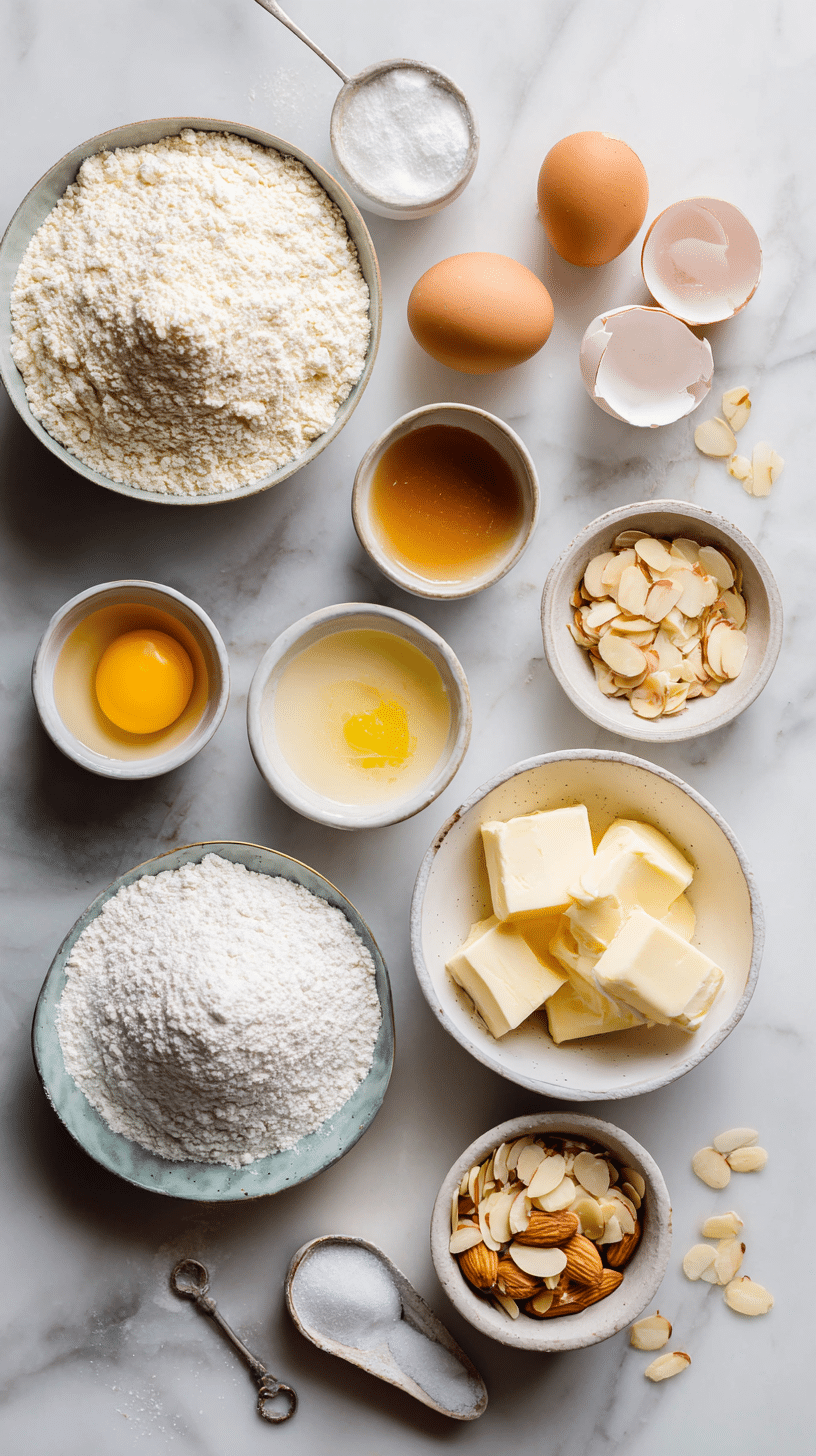 Ingredients for German Bee Sting Cake arranged on marble countertop