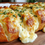 Gooey garlic cheese bread with golden crust and melted cheese
