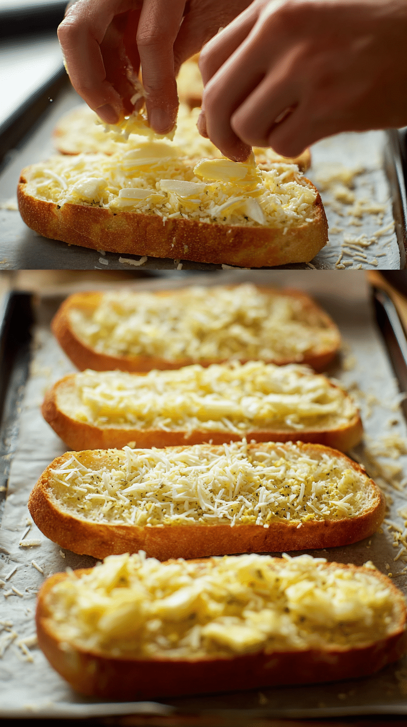 Preparing Gooey garlic cheese bread step by step cooking process