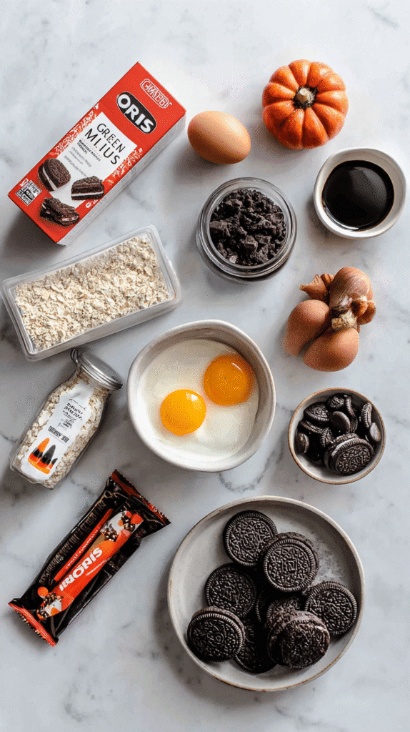 graveyard brownies ingredients flat lay