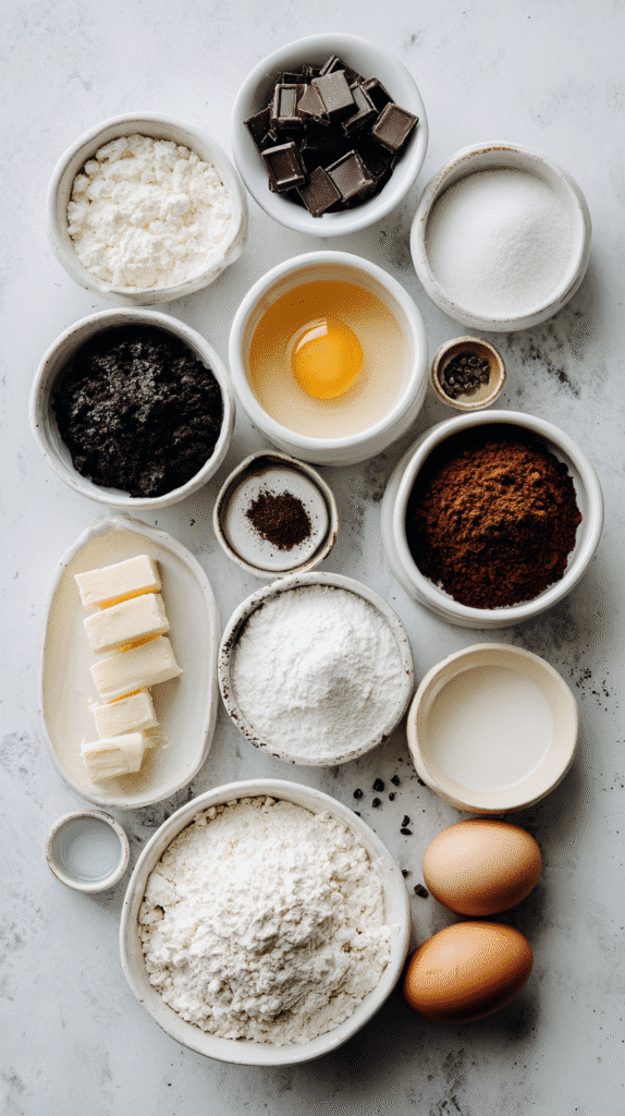 lack velvet cheesecake cookies ingredients flat lay