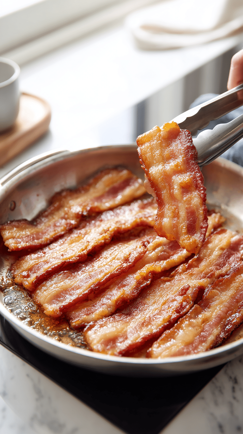 Loaded Potato Soup bacon sizzling in Dutch oven during first step