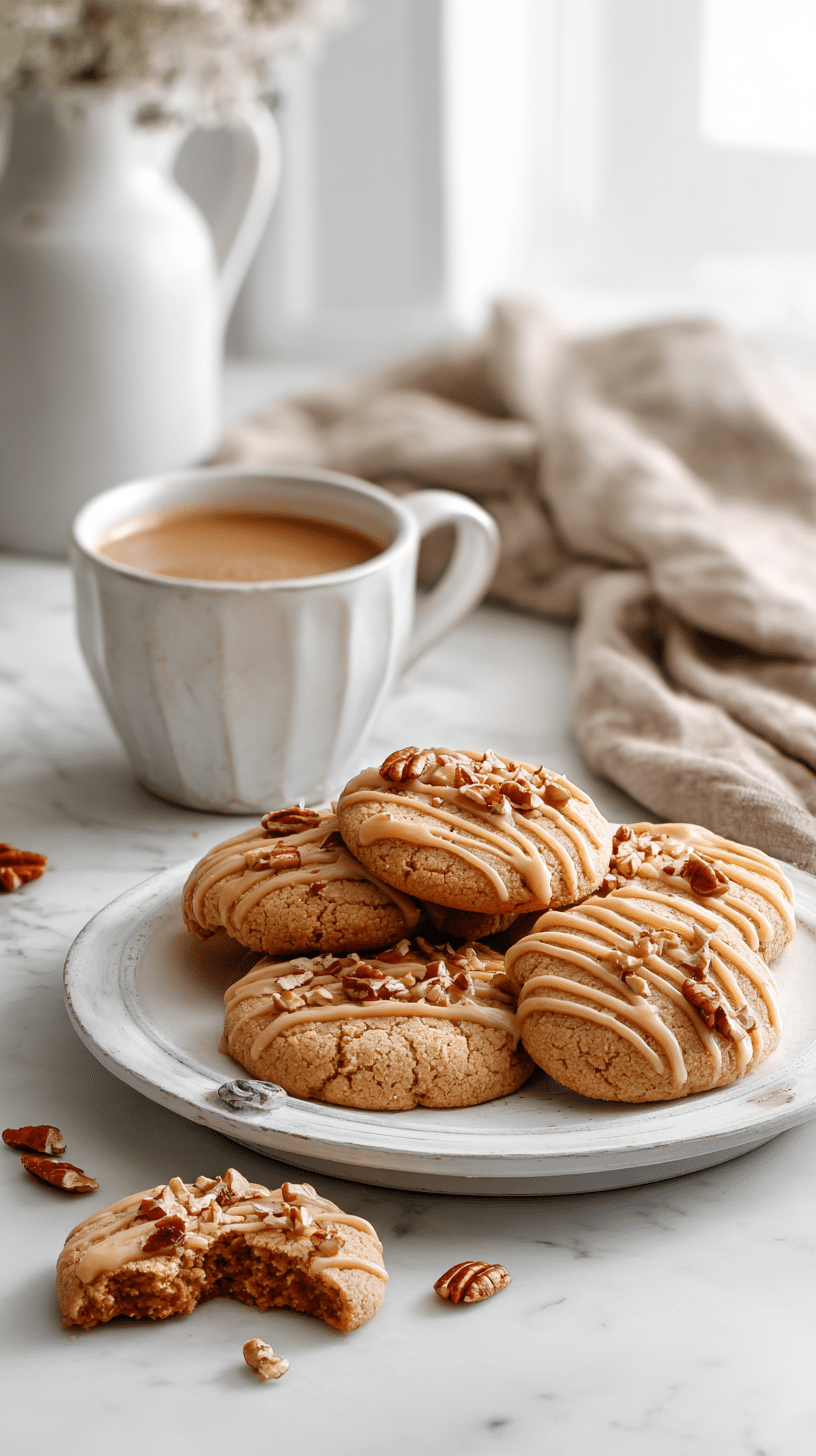 Maple Brown Sugar Cookies served on a platter with maple icing and pecans in a Scandinavian kitchen