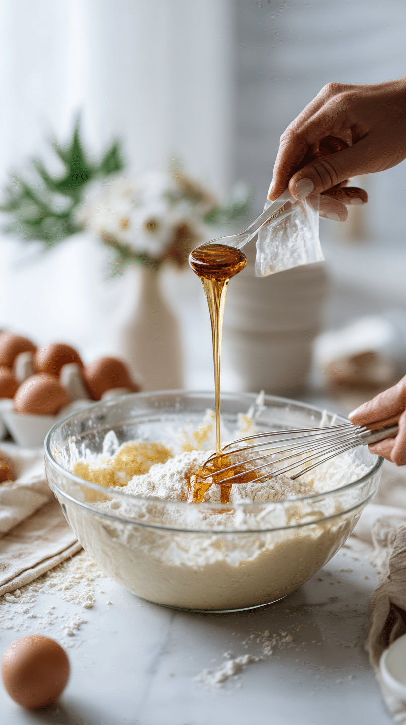 Adding maple syrup, extracts, and egg to creamed mixture for Maple Brown Sugar Cookies