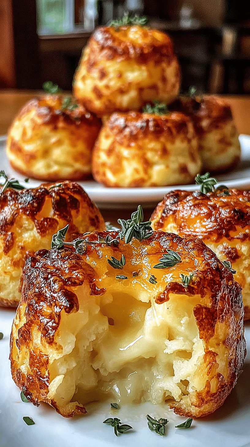 Mashed Potato Cheese Puffs being served on beautiful dinnerware