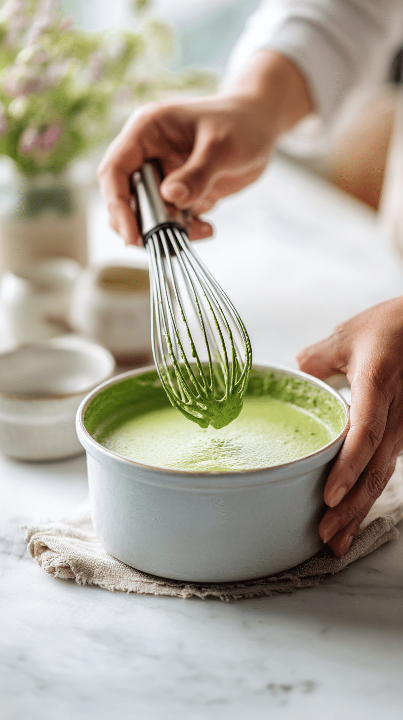 Making tangzhong paste for Matcha Cream Filled donuts with flour and water in a pot
