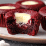 Hero shot of Mini Red Velvet cheesecake with vibrant red color and creamy texture