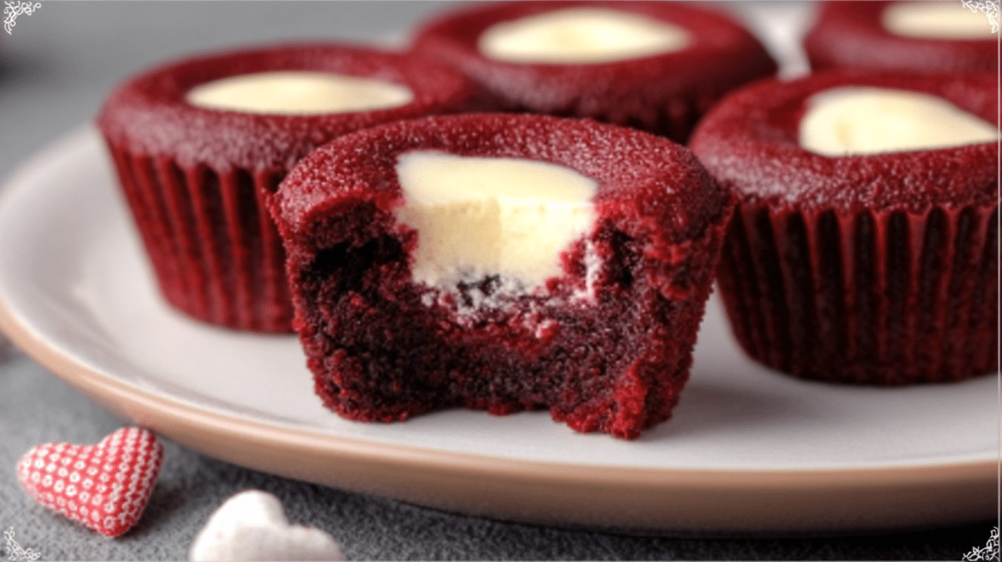 Hero shot of Mini Red Velvet cheesecake with vibrant red color and creamy texture