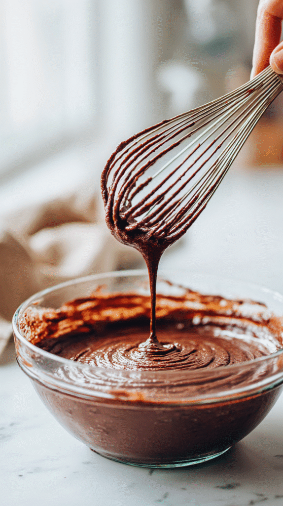 mixing brownie batter for graveyard brownies