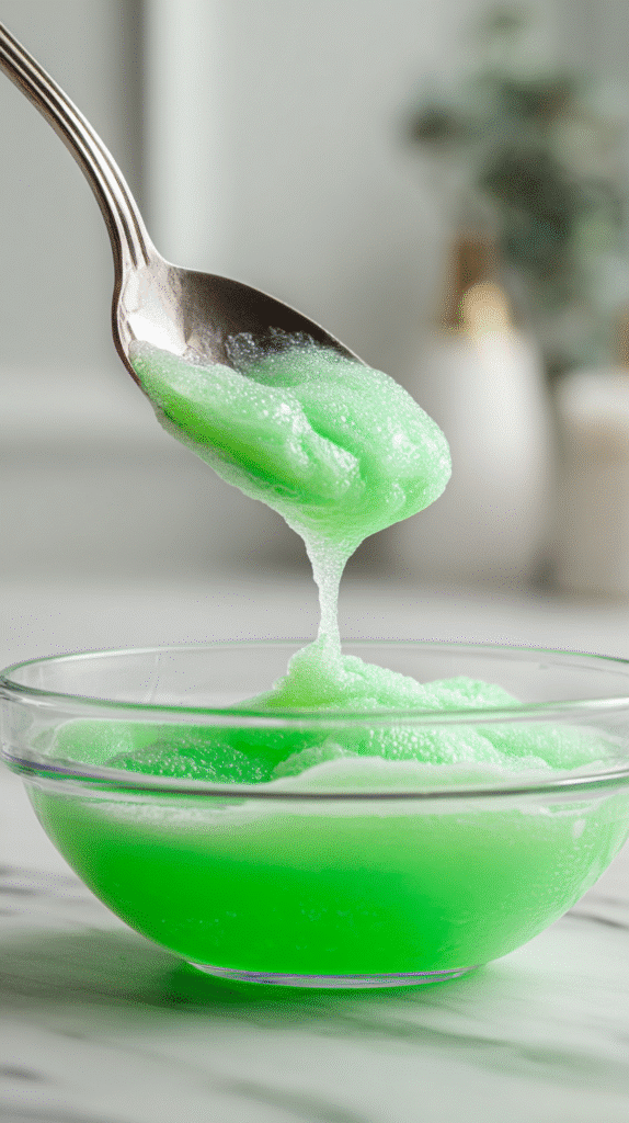 mixing flavored gelatin and juice for glow in the dark jello brains
