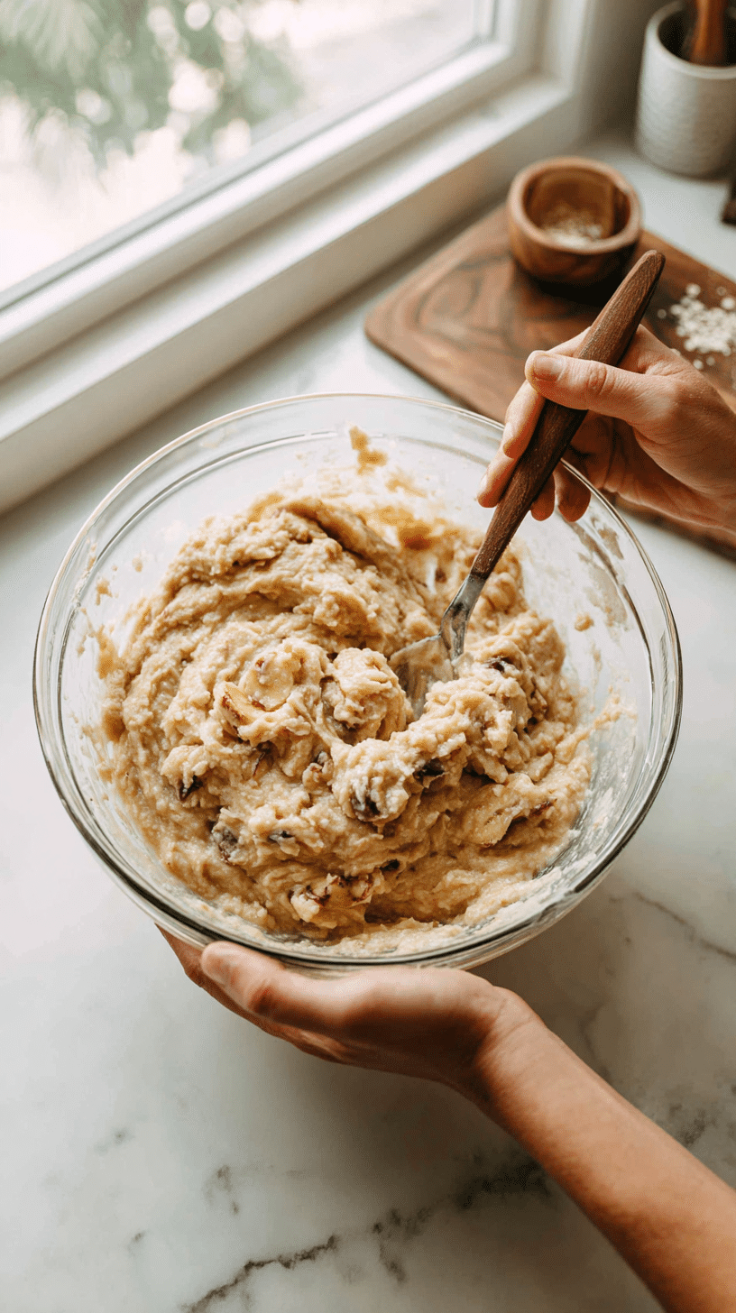 Mashing bananas for Moist Bakery Style Banana Blackberry Muffins in a glass bowl