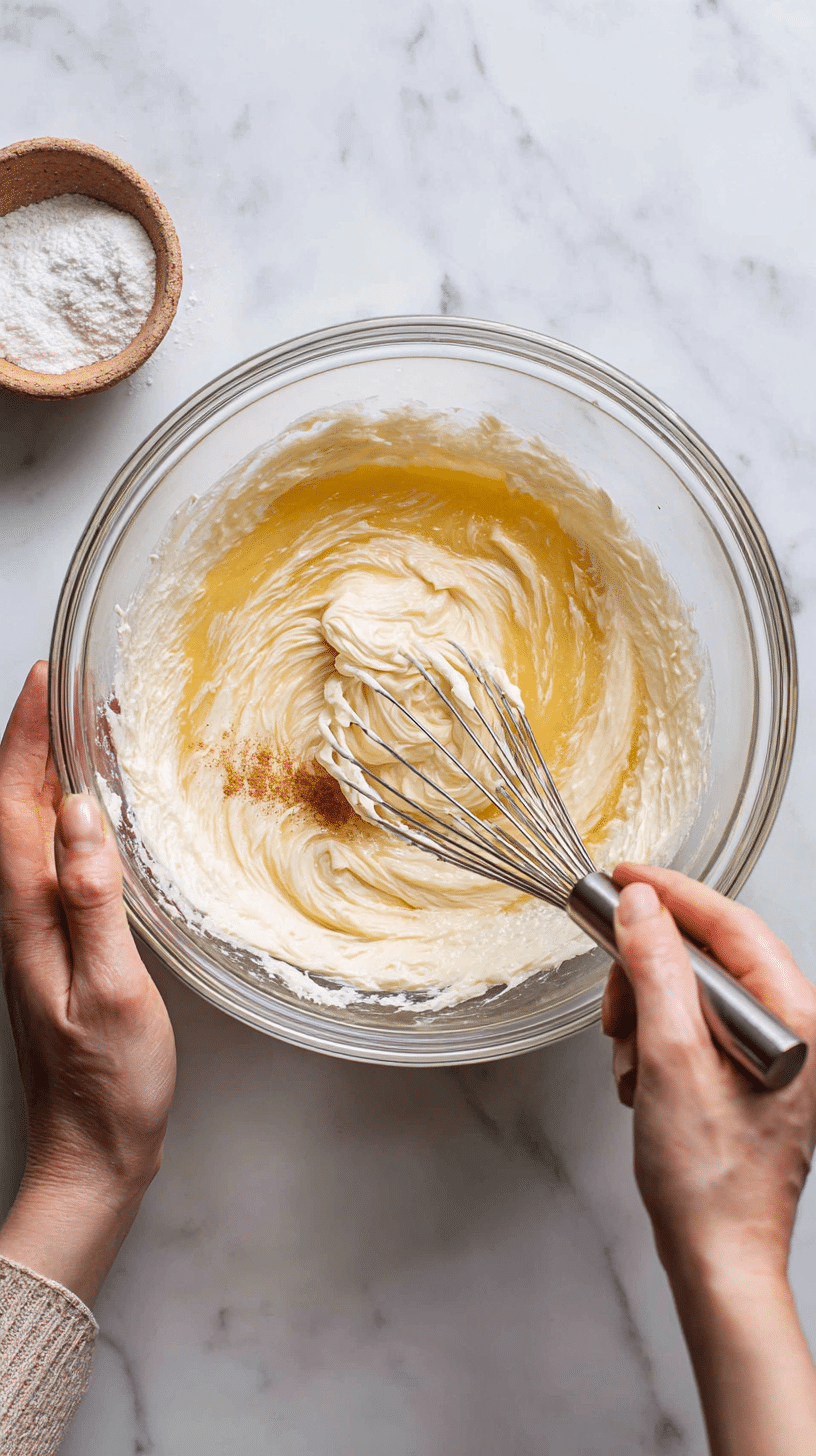 Whisking wet ingredients for Moist Bakery Style Banana Blackberry Muffins in a glass bowl