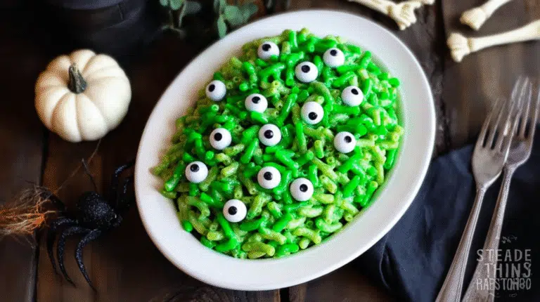 Monster Mac and Cheese hero shot with candy eyeballs