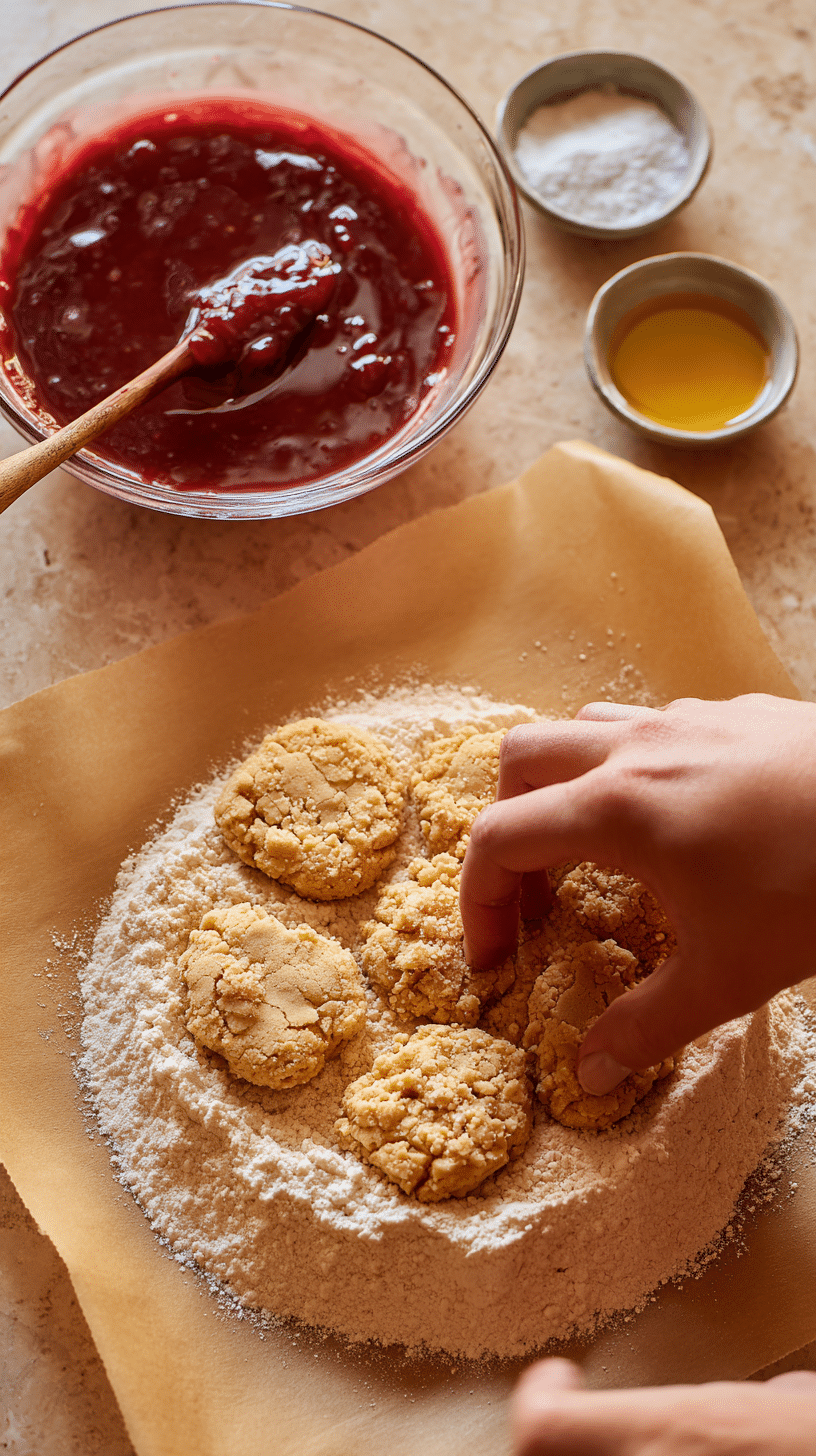 Preparing Peanut Butter and Jelly Cookies step by step cooking process