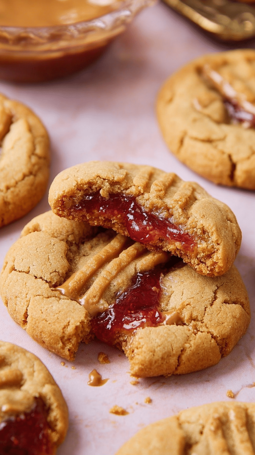 Peanut Butter and Jelly Cookies being served on beautiful dinnerware