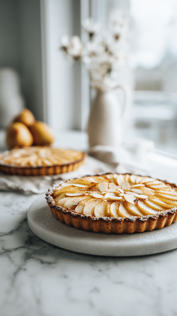 pear and almond tart served with coffee