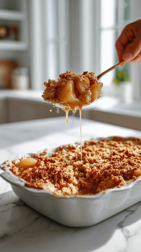pear crumble baking golden brown