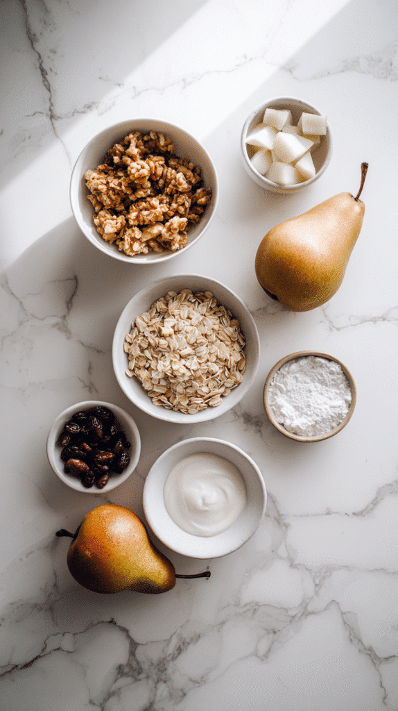 pear crumble ingredients flat lay