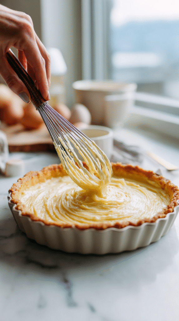 preparing almond filling for pear tart