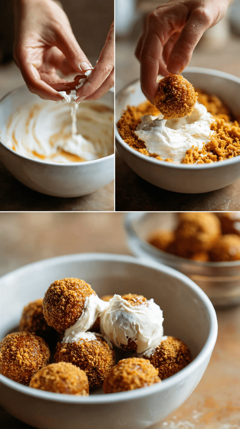 Preparing Pumpkin Cheesecake Balls step by step cooking process