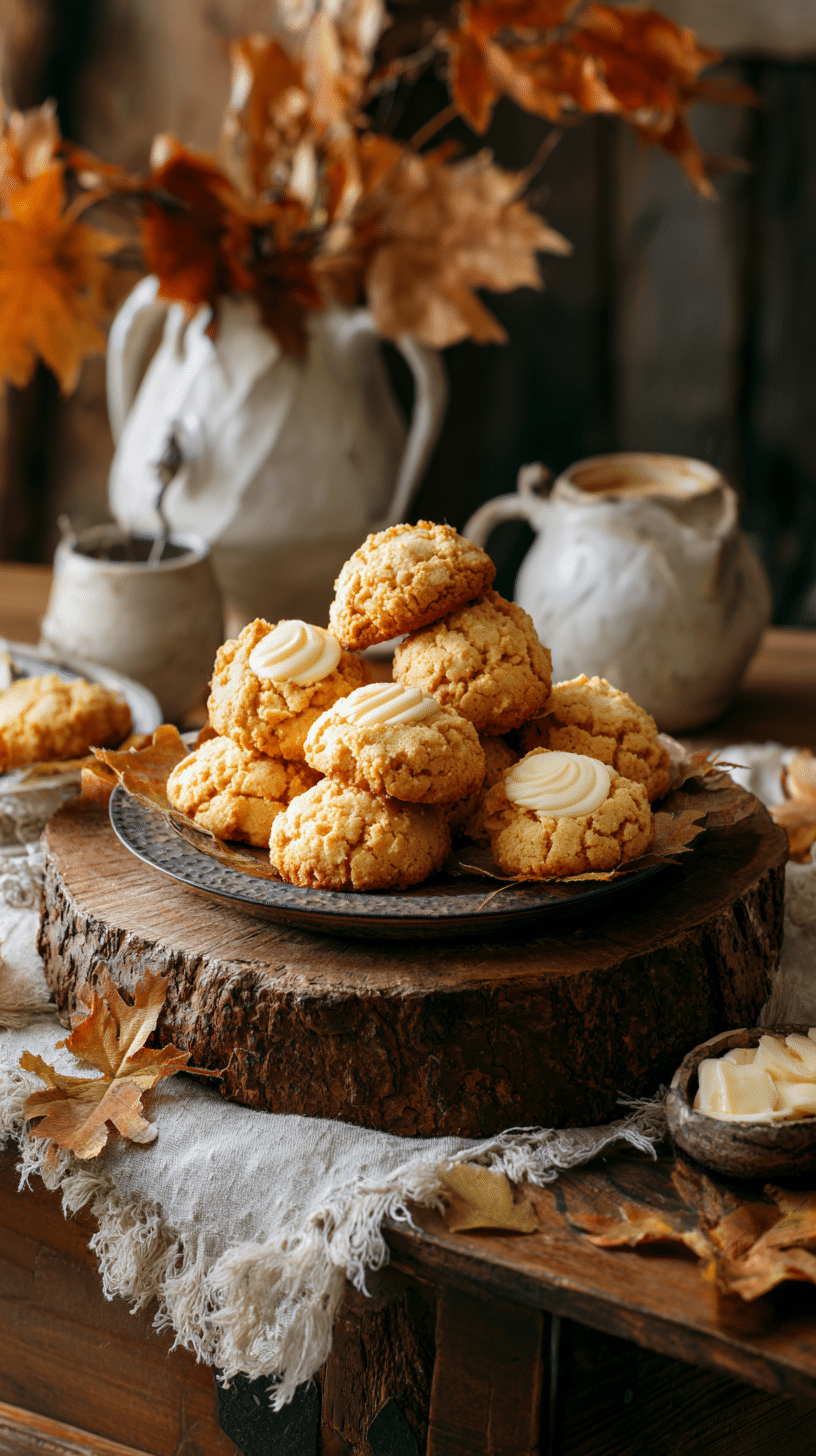 Pumpkin Cheesecake Cookies being served on beautiful dinnerware