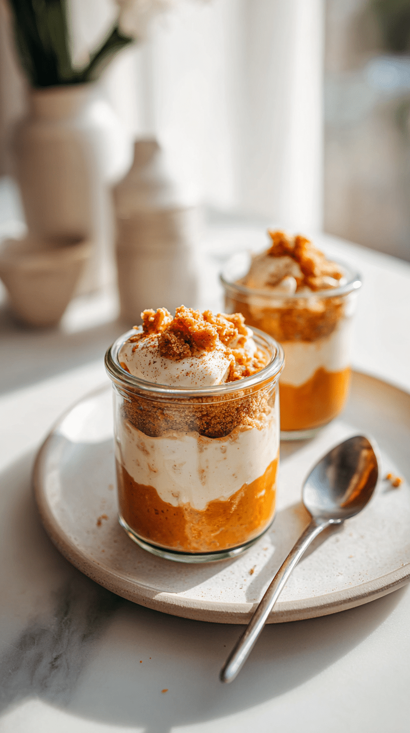 Pumpkin Cheesecake Overnight Oats being served on beautiful dinnerware