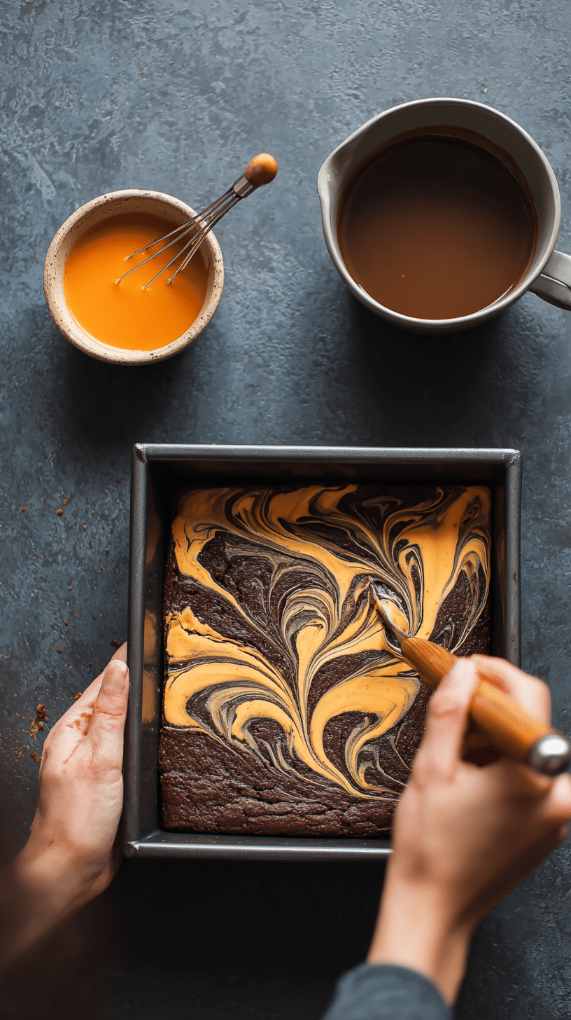 Preparing Pumpkin Cheesecake Swirl Brownies step by step cooking process