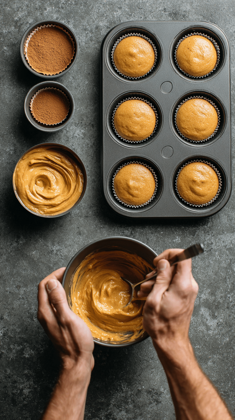 Preparing pumpkin cinnamon roll cupcakes step by step cooking process