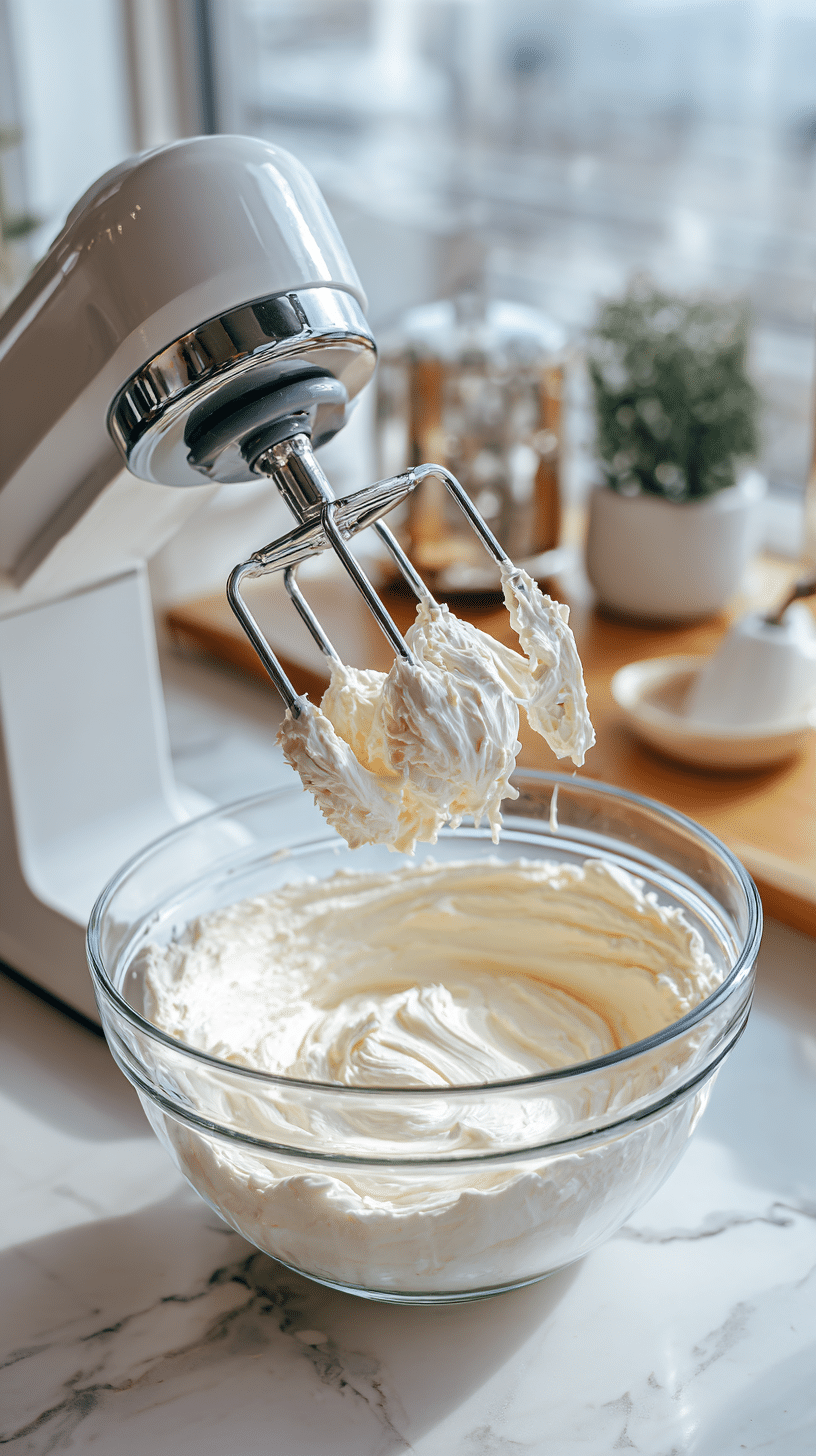 Step 2 for Pumpkin Cream Cheese Frosting: creaming butter and cream cheese with mixer