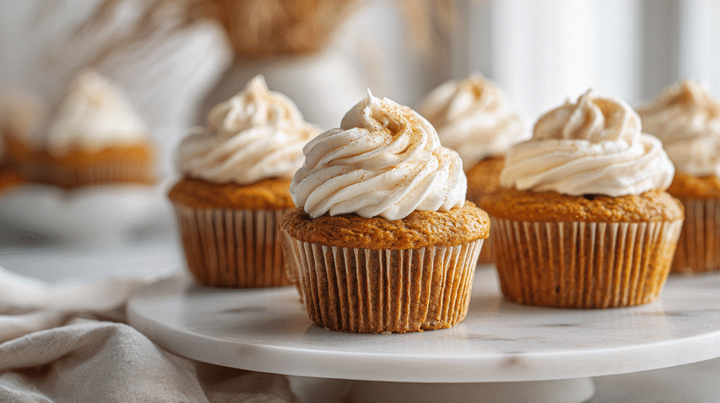 Pumpkin Muffins with Maple Cream Cheese Filling finished dish on elegant plate