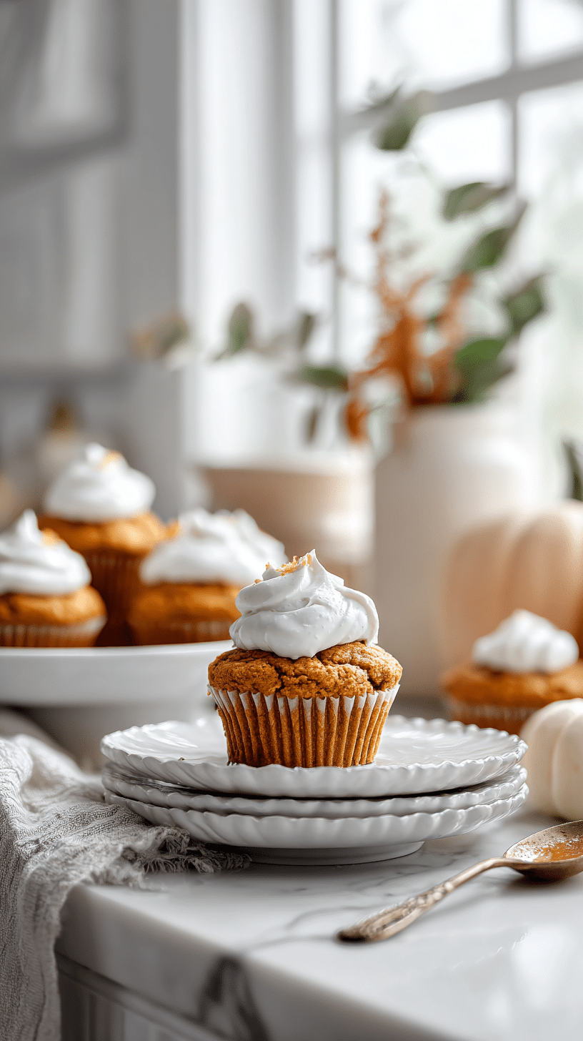 Pumpkin Muffins with Maple Cream Cheese Filling being served on beautiful dinnerware