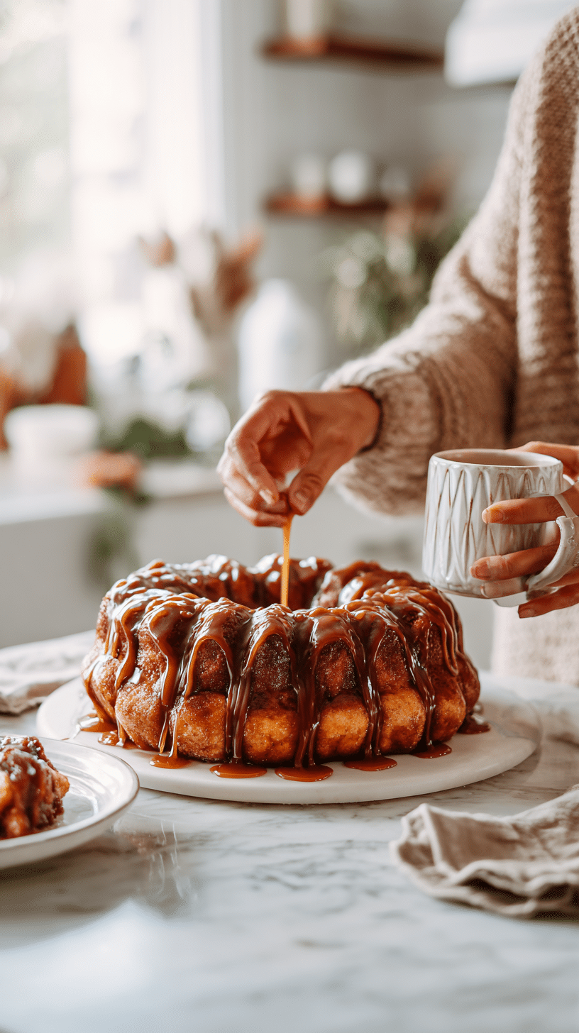 Pumpkin Spice Monkey Bread faqs being served on beautiful dinnerware