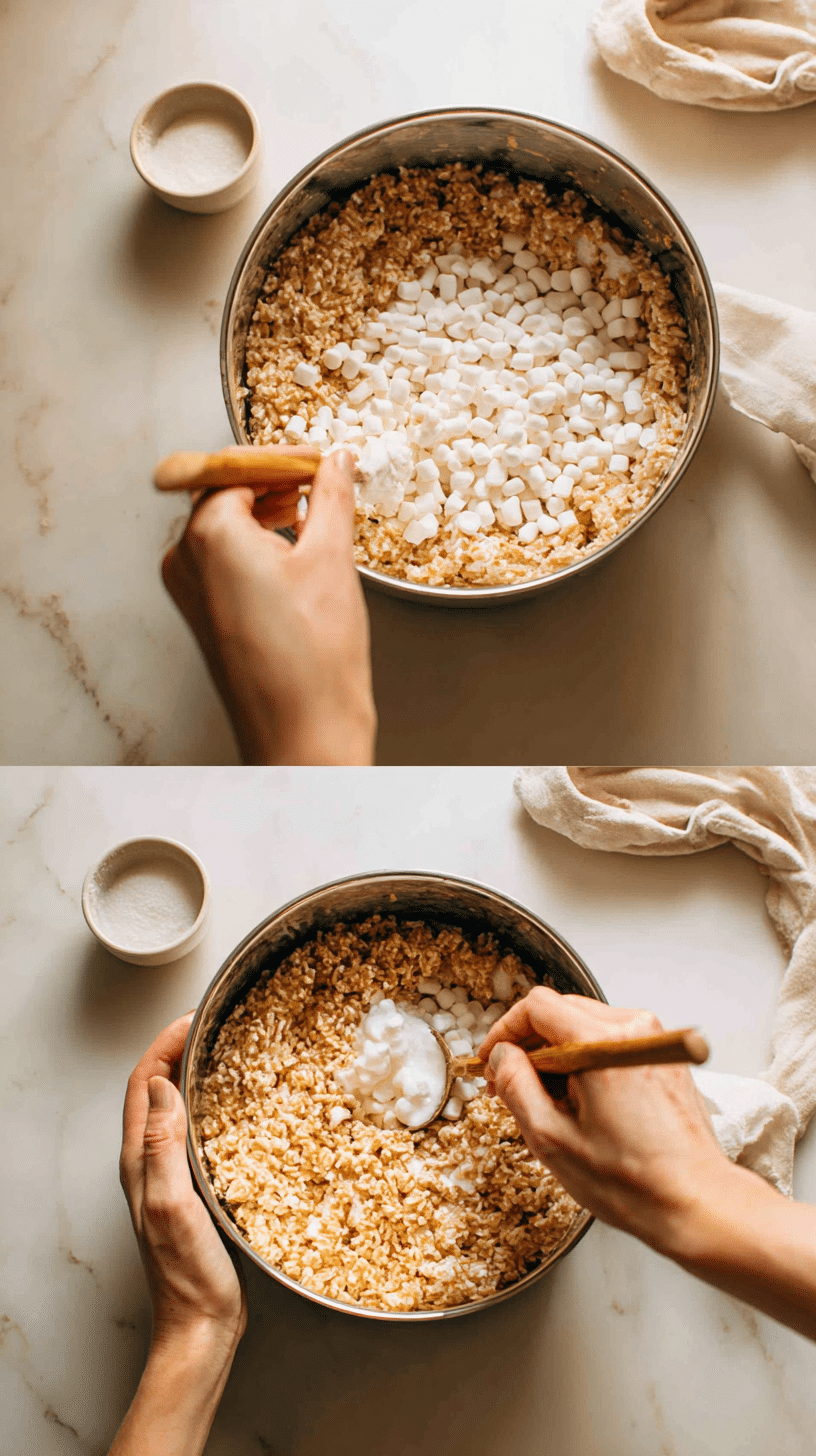 Preparing Pumpkin Spice Rice Krispie Treat step by step cooking process
