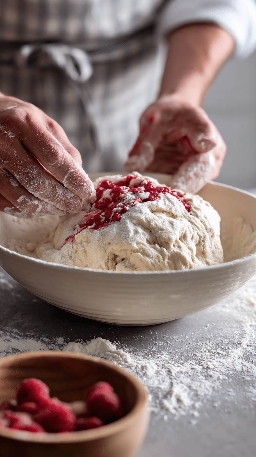 Preparing Raspberry Cinnamon Rolls step by step cooking process
