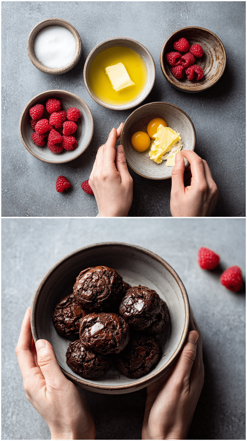 Preparing Raspberry Fudgy Chocolate Cookies step by step cooking process