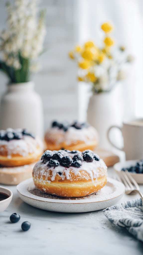 serving blueberry cake donuts with glaze