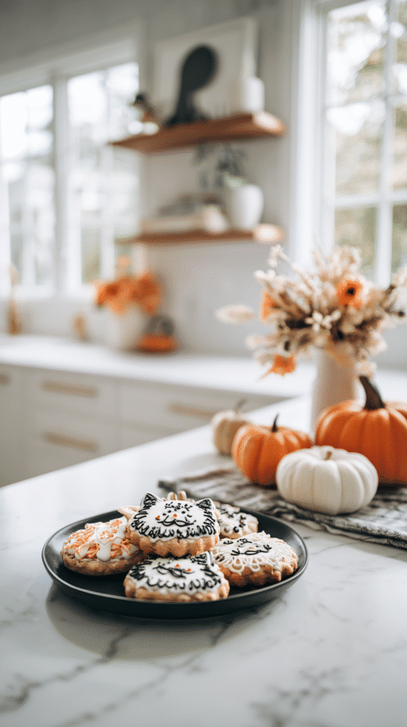 serving platter of cookie halloween cat cookies
