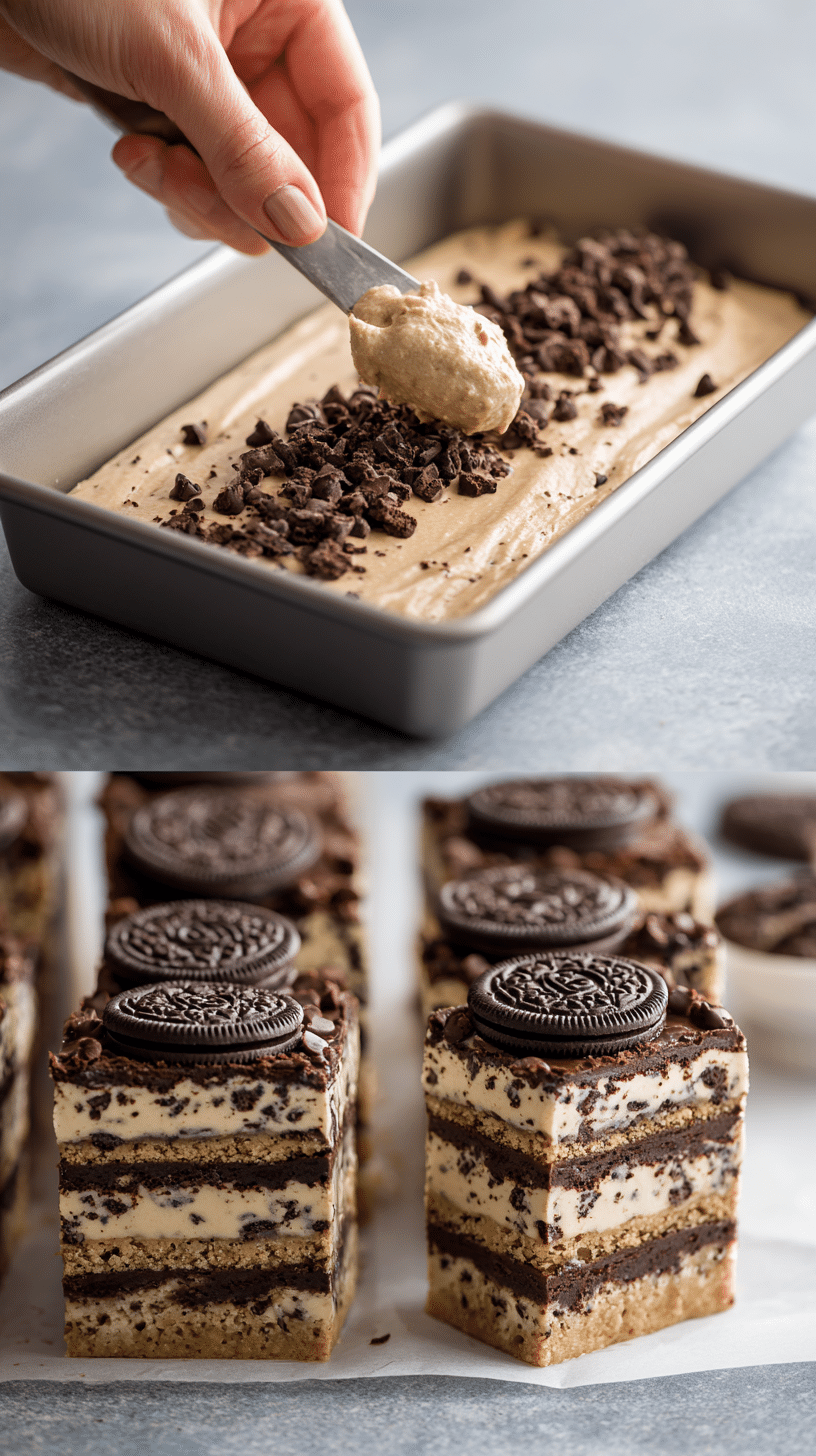 Preparing Slutty cheesecake bars step by step cooking process