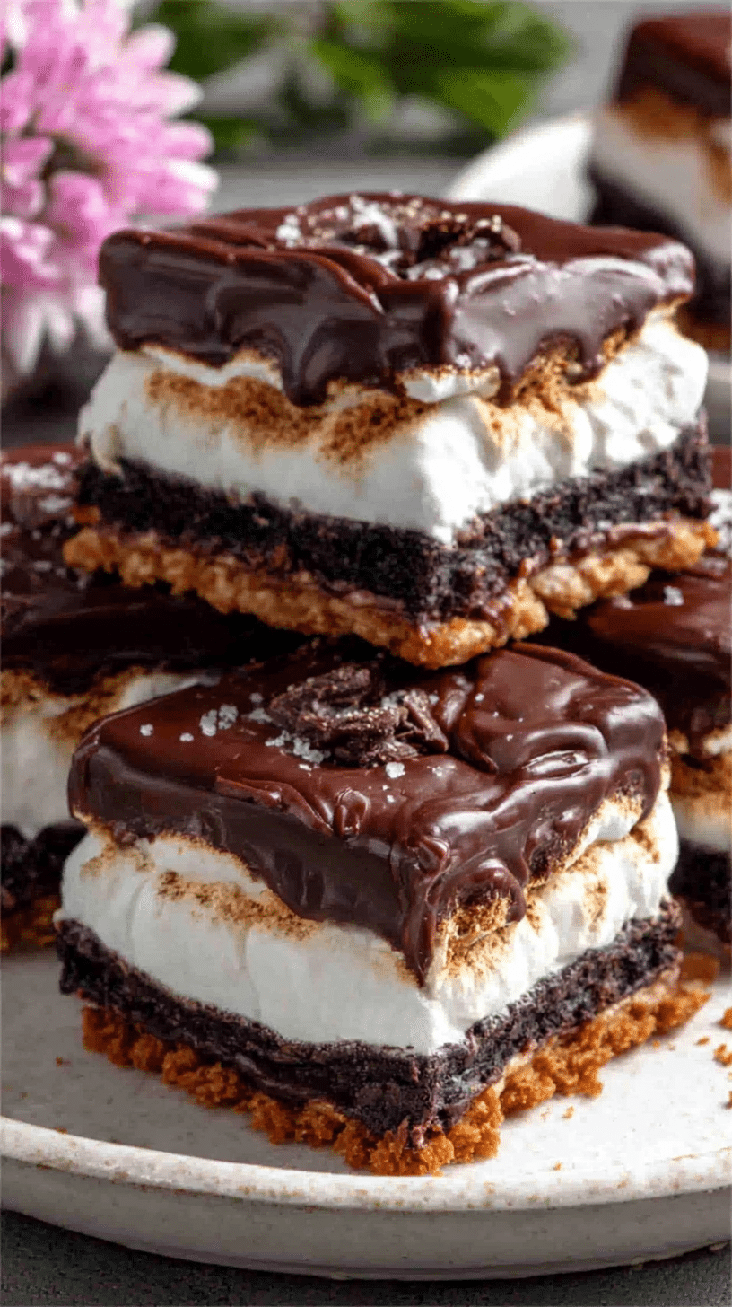 Hero shot of Smore Candy bars with layers of graham cracker, marshmallow, and chocolate
