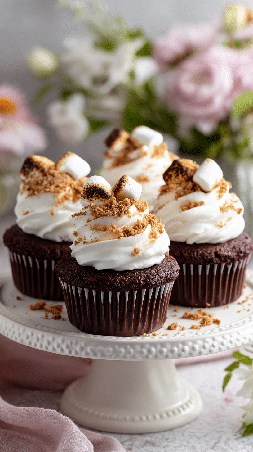 S'mores Cupcakes being served on beautiful dinnerware