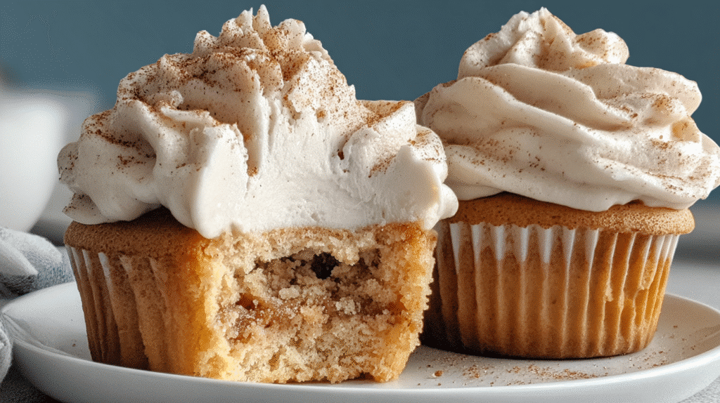 Hero shot of Snickerdoodle Cupcakes with cream cheese frosting and cinnamon sugar