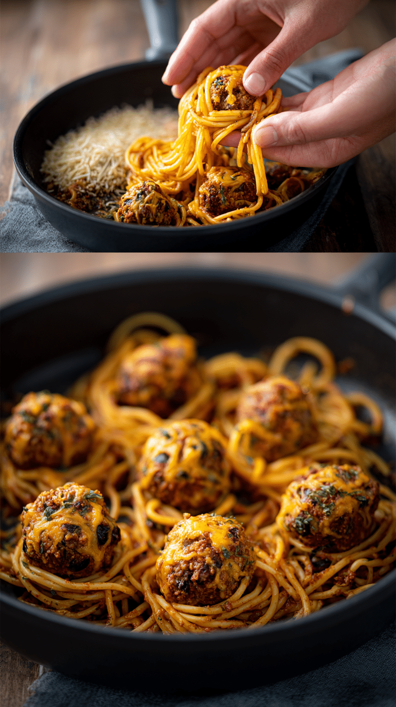 Preparing Spooky Spaghetti & Cheesy Monster Meatballs step by step cooking process