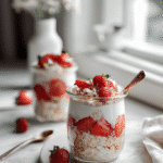 Strawberries and Cream Overnight Oats Recipe recipe card with complete instructions