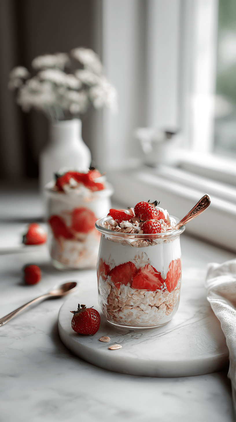 Strawberries and Cream Overnight Oats Recipe recipe card with complete instructions