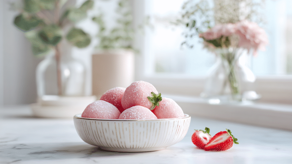 Strawberry Mochi Recipe finished dish on elegant plate
