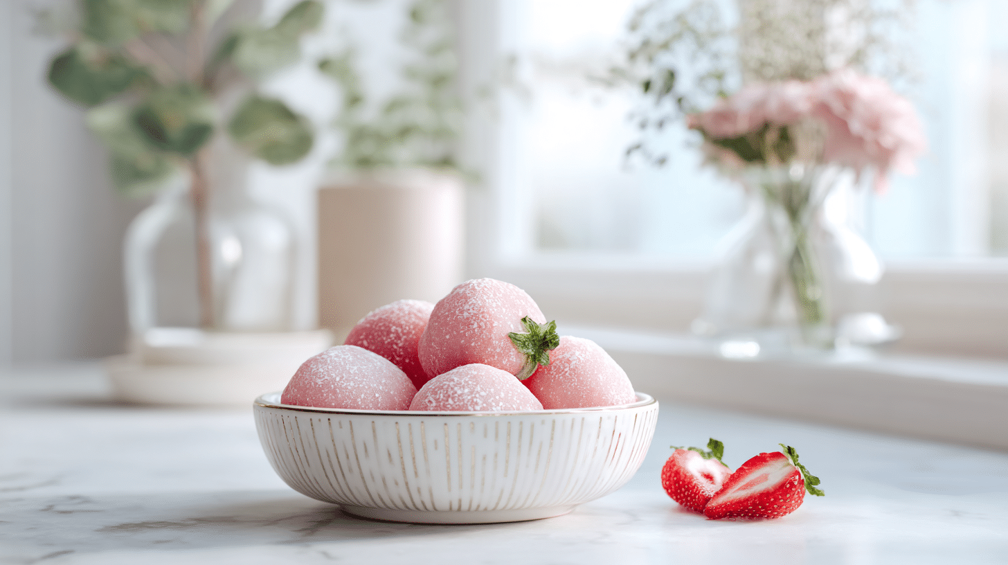Strawberry Mochi Recipe finished dish on elegant plate