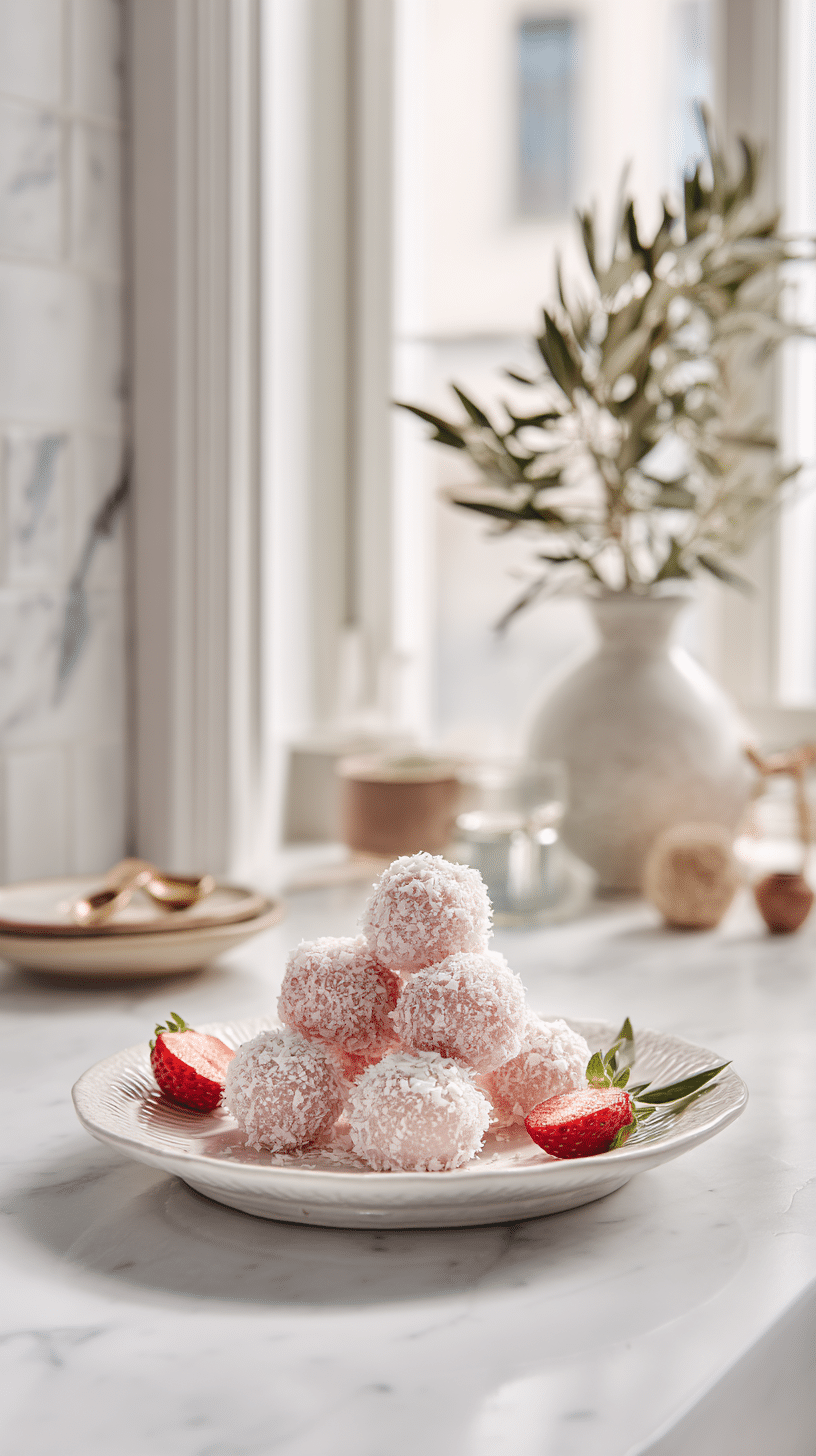Strawberry Mochi Recipe being served on beautiful dinnerware