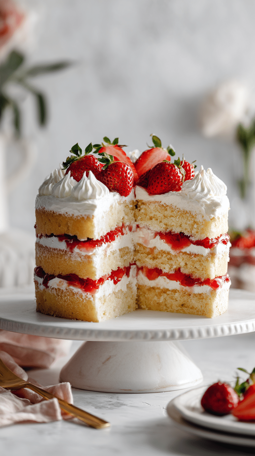 Strawberry Shortcake Recipes top-down view of finished cake for recipe card